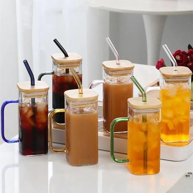Beautiful Design High Quality Transparent drinking Glass with Straw