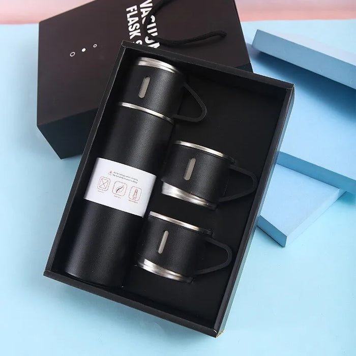 Squeeze Thermal Coffee Water Bottle with 2 Mugs